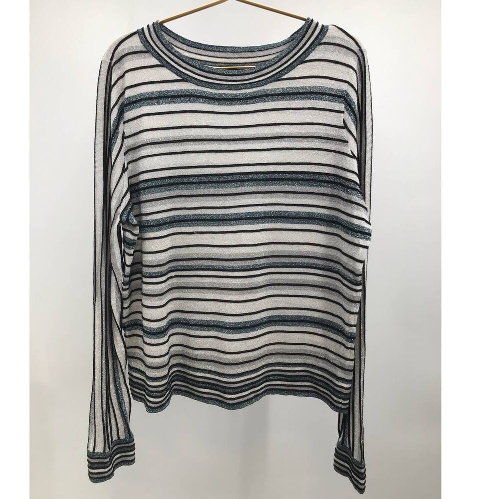 Ann Taylor Factory Metallic Striped Wide Collar Lightweight Sweater XL